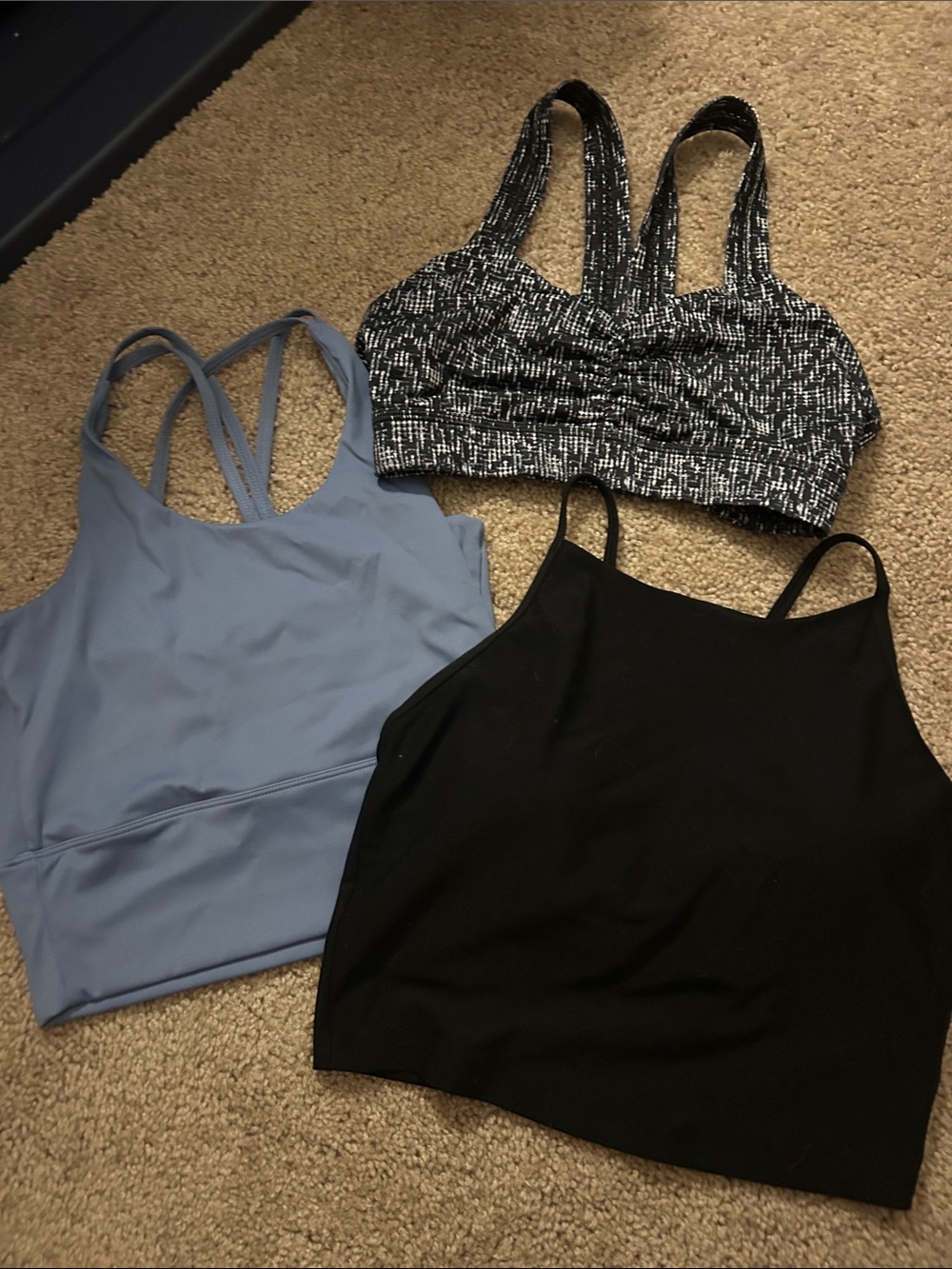 3-Pack Bralette & Crop Top Bundle - Black, Blue, Black/White Print